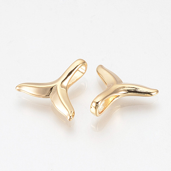 Brass Charms, Nickel Free, Real 18K Gold Plated, Whale Tail Shape, 13.5x15x4.5mm, Hole: 2mm