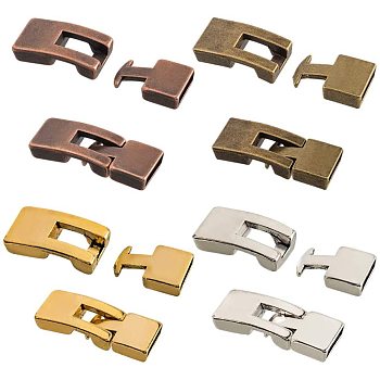 Tibetan Style Snap Lock Clasps, Rectangle, Antique Bronze & Antique Silver & Red Copper & Antique Golden, 22x12x6mm, Hole: 3x10mm, 32sets/box