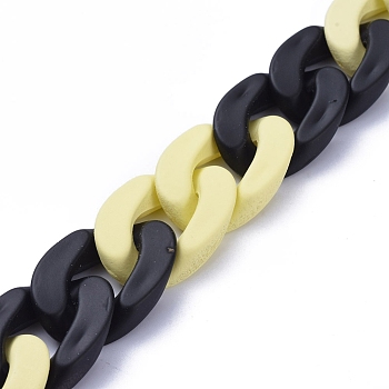 Handmade Opaque Spray Painted Acrylic Curb Chains, Cuban Link Chains, for Jewelry Making, Champagne Yellow, Link: 29.5x20.5x6mm, 39.37 inch(1m)/strand