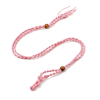 Braided Wax Rope Cord Macrame Pouch Necklace Making, Adjustable Wood Beads Interchangeable Stone Necklace, Pink, 35.43 inch(90cm), 4mm
