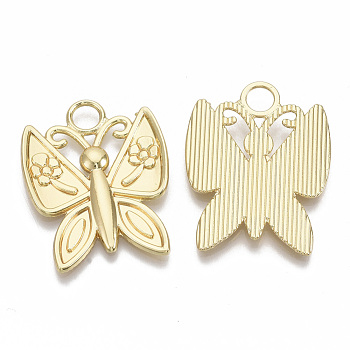 Alloy Pendants, Butterfly with Flower, Light Gold, 33x26x2.5mm, Hole: 4.5mm