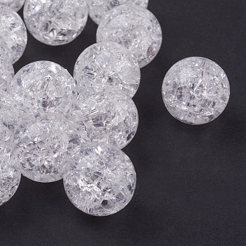 Transparent Acrylic Beads, Crackle, Round, White, about 12mm in diameter, hole: 2mm, about 500pcs/500g