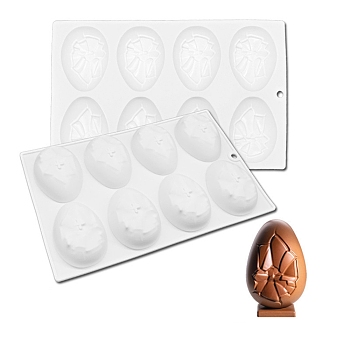 DIY Half Easter Surprise Eggs Food Grade Silicone Molds, Fondant Molds, Resin Casting Molds, for Chocolate, Candy, UV Resin & Epoxy Resin Craft Making, 8 Cavities, Crackle Pattern, 263x169x27mm, Hole: 8mm, Inner Diameter: 76.5x55mm