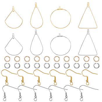 Big Wire Wrap Geometry Dangle Earring DIY Making Kit, Include 304 Stainless Steel Wire Pendants & Jump Rings & Earring Hooks, Mixed Color, 152pcs/box