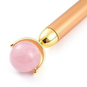 Natural Rose Quartz Massage Tool Skin Care, Facial Rollers, with Plastic Findings, Gold, 156x30~31x16~26mm