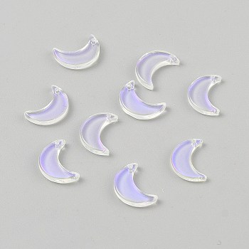 Glass Pendants, Moon, Clear AB, 16x11x2.7mm, Hole: 1.2mm