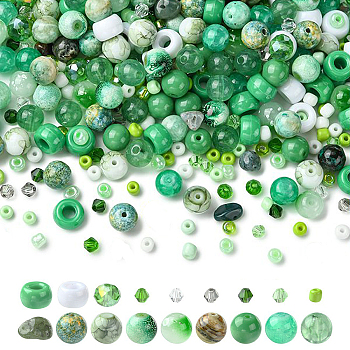 DIY Jewelry Making Finding Kits, including Glass Beads, Acrylic Beads, Gemstone Beads and Plastic Beads, Lime Green, 3~9x4~13x2~8.5mm, Hole: 0.4~3.8mm