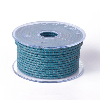 Braided Cowhide Cord, Leather Jewelry Cord, Jewelry DIY Making Material, Medium Turquoise, 6mm, about 16.4 yards(15m)/roll