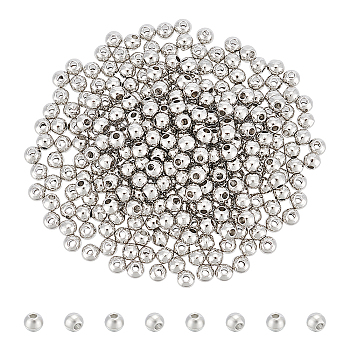 300Pcs Alloy Spacer Beads, Round, Platinum, 4x3.5mm, Hole: 1.4mm