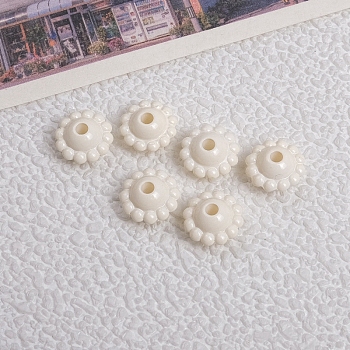 Opaque Acrylic Beads, Flower, Floral White, 9x5mm, Hole: 2mm