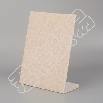 Rectangle Wood L-Shaped Earring Display Stand, Covered with Hemp Cloth, PapayaWhip, 20x8.5x22cm