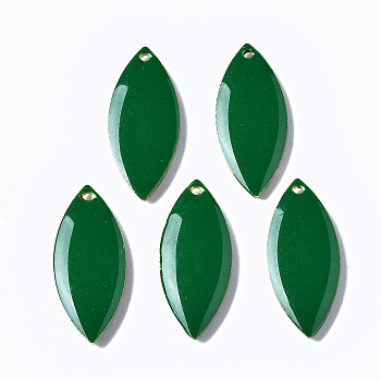 Brass Pendants, with Enamel, Enamelled Sequins, Horse Eye, Raw(Unplated), Green, 23x10x2mm, Hole: 1mm