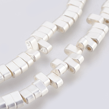 Electroplated Synthetic Non-magnetic Hematite 2-Hole Beads Strands, Grade AA, Rectangle, Long-Lasting Plated, Frosted, Silver Plated, 4.5x2x2.5mm, Hole: 1mm, about 181pcs/strand, 16.30''(41.4cm)