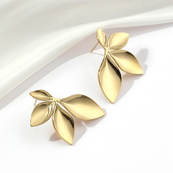 201 Stainless Steel Leaf Stud Earrings, with 304 Stainless Steel Pins, Golden, 34x22.5mm
