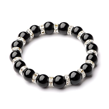 Gemstone Stretch Bracelets, with Silver Color Plated Brass Middle East Rhinestone Beads, Gemstone, 54mm