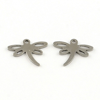 Dragonfly 201 Stainless Steel Charms, Stainless Steel Color, 14x17x1mm, Hole: 1.5mm