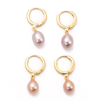 Brass Hoop Earrings, with Natural Pearl, Long-Lasting Plated, Mixed Color, 28mm, Pin: 0.8mm
