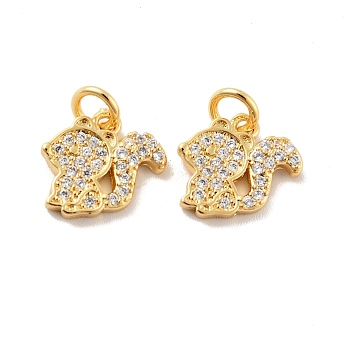 Squirrel Brass Micro Pave Clear Cubic Zirconia Charms, with Jump Ring, Cadmium Free & Lead Free, Golden, 11x12x2mm, Hole: 3mm
