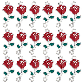 50Pcs Alloy Enamel Connector Charms, Rose Links, Platinum, Red, 21x10x2mm, Hole: 1.5mm
