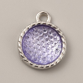Plastic Pendants, October Birthstone Charms, with Alloy Cabochon Settings, Flat Round, Lilac, 18.5x15x5mm, Hole: 2.5mm