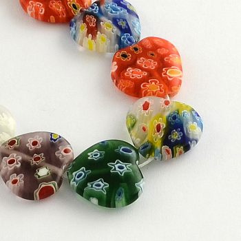 Heart Handmade Millefiori Glass Beads Strands, Mixed Color, 8x8x3mm, Hole: 0.5mm, about 48pcs/strand, 13.7 inch