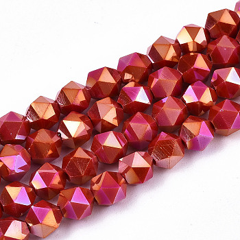 Electroplate Opaque Glass Beads Strands, AB Color Plated, Faceted, Round, Red, 5.5x5.5x5.5mm, Hole: 1mm, about 97~99pcs/strand, 20.87 inch~21.26 inch(53cm~54cm)