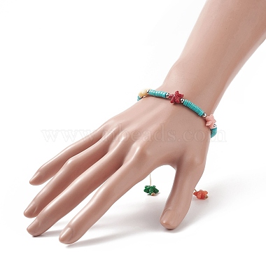 Dyed Synthetic Turquoise(Dyed) Heishi Beaded Bracelets with Dyed Synthetic Coral Starfish(BJEW-JB09194-01)-3
