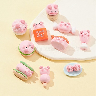 10Pcs 10 Styles Opaque Resin Cute Pig Imitation Food Decoden Cabochons(CRES-FS0001-13)-4