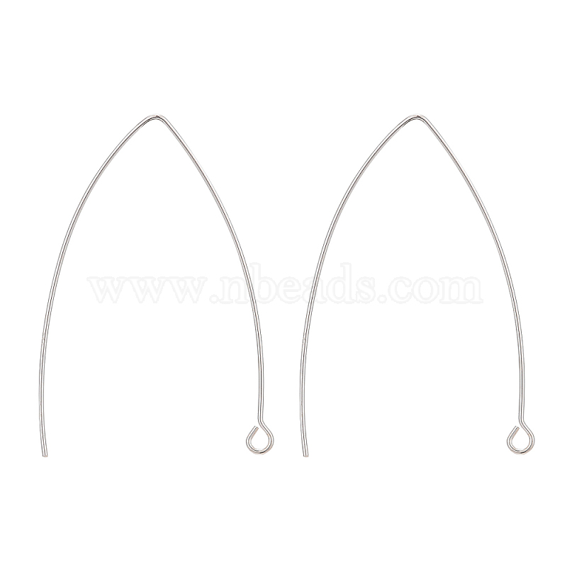 925 Sterling Silver Earring Hooks, Silver, 36~39x18x0.6mm, Hole: 2mm, 22  Gauge, Pin: 0.6mm