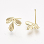 Brass Stud Earring Findings, with Loop, Real 18K Gold Plated, Nickel Free, Leaf, 10x12mm, Hole: 1mm, Pin: 0.8mm