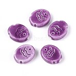Handmade Porcelain Ceramic Beads, Bright Glazed Porcelain, Fish, Dark Orchid, 17x14x5.5mm, Hole: 2mm(PORC-T133-24F)