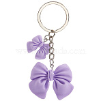 Resin Keychain, with Iron Findings, Bowknot, Lilac, 88mm(KEYC-WH20003-10A)