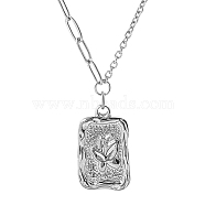 304 Stainless Steel Pendant Necklaces, Rectangle with Butterfly, Stainless Steel Color, 16.93 inch(43cm)(PM9319-2)