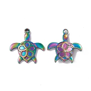 Ion Plating(IP) 304 Stainless Steel Pendants, Sea Turtle Charms, Rainbow Color, 26x24x4mm, Hole: 2mm(STAS-E169-09M)