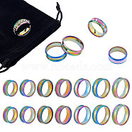 14Pcs 7 Style 201 Stainless Steel Engravable Grooved Finger Ring for Men Women, Rainbow Color, US Size 5 1/4(16mm)~US Size 13(22.2mm), 2pcs/style(RJEW-UN0002-34)