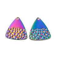 Ion Plating(IP) 304 Stainless Steel Pendants, Triangle Charm, Rainbow Color, 25.5x13x1mm, Hole: 1.6mm(STAS-A070-44MC)
