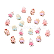 Opaque Resin Pendants, with Platinum Tone Iron Loops, Rabbit & Cat & Bear & Girl, Mixed Shapes Charm, Mixed Color, 26~29.5x16.5~20x7~8mm, Hole: 2x2.6mm(RESI-G043-C08)