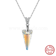 925 Sterling Silver Glass Pendant Necklaces, Triangle, 17.91 inch(45.5cm), Pendant: 18x9.5mm(NJEW-C048-01C)
