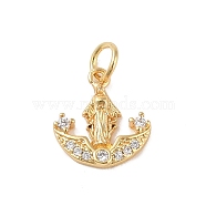 Brass Micro Pave Clear Cubic Zirconia Charms, with Jump Ring, Real 18K Gold Plated, Anchor & Helm, 13x12x2mm, Hole: 3mm(KK-E111-32I-G)