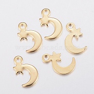 201 Stainless Steel Charms, Moon with Star, Real 18K Gold Plated, 11x7x1mm, Hole: 1.5mm(X-STAS-H436-48)