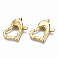 Brass Lobster Claw Clasps, Nickel Free, Heart, Real 16K Gold Plated, 20x25x6mm, Hole: 2.5x3mm(KK-Q252-010G-NF)