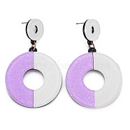 Large Flat Round Dangle Stud Earrings for Girl Women, Tiered Earrings, Cellulose Acetate Jewelry, Black, Purple, 65x4mm, Pin: 0.7mm(KY-Q058-091)