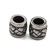 Column 304 Stainless Steel European Beads, Large Hole Beads, Antique Silver, Braided, 10x10mm, Hole: 6mm(STAS-E214-10AS-07)