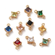 Brass Pave Cubic Zirconia Connector Charms, Rhombus Links, Light Gold, Mixed Color, 7x11x4.5mm, Hole: 1.2mm(ZIRC-P114-13KCG)
