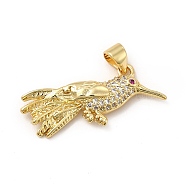 Rack Plating Brass Micro Pave Cubic Zirconia Pendants, Cadmium Free & Lead Free, Real 18K Gold Plated, Bird Charm, Clear, 29x12x4mm, Hole: 5x4mm(KK-E072-13G)