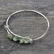 Silver Plated Brass Bangles, with Natural Green Aventurine, 64mm(BJEW-JB02316-02)