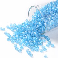 TOHO Round Seed Beads, Japanese Seed Beads, (163F) Matte Transparent AB Aqua, 8/0, 3mm, Hole: 1mm, about 222pcs/bottle, 10g/bottle(SEED-JPTR08-0163F)