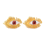 Plastic Eyes Stud Earrings, Golden Alloy Earrings, Red, 34.5x23mm(EJEW-Z029-01C)