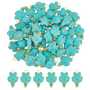 100Pcs Dyed Synthetic Turquoise Pendants, Tortoise Charms with Alloy Spacer Beads and Golden Brass Ball Head Pins, Turquoise, 22x14.5x7.5mm, Hole: 1.4mm(FIND-AR0004-21)