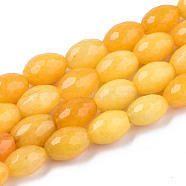 Natural White Jade Beads Strands, Dyed, Faceted, Rice, Gold, 9.5x6.5mm, Hole: 1mm, about 42~43pcs/strand, 15.55 inch~15.75 inch(39.5cm~40cm)(G-T131-61B)